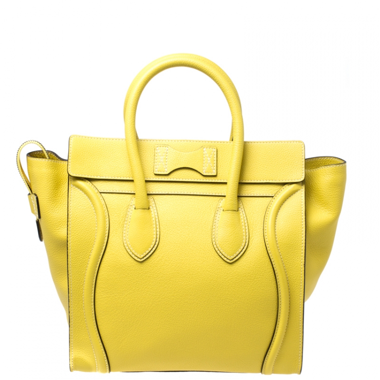 Pre Owned Celine Yellow Leather Mini Luggage Tote