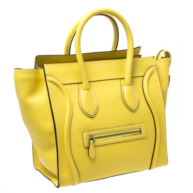 Pre Owned Celine Yellow Leather Mini Luggage Tote