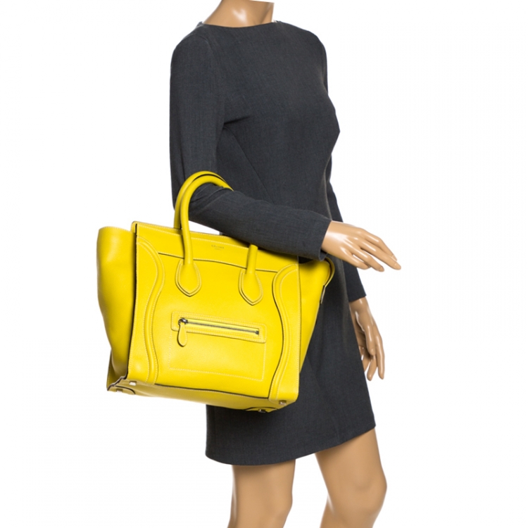 Pre Owned Celine Yellow Leather Mini Luggage Tote