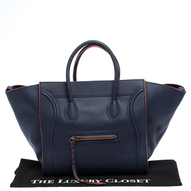 Pre Owned Celine Navy Blue Leather Large Phantom Luggage Tote