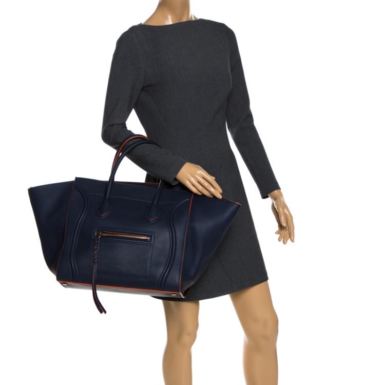 Pre Owned Celine Navy Blue Leather Large Phantom Luggage Tote