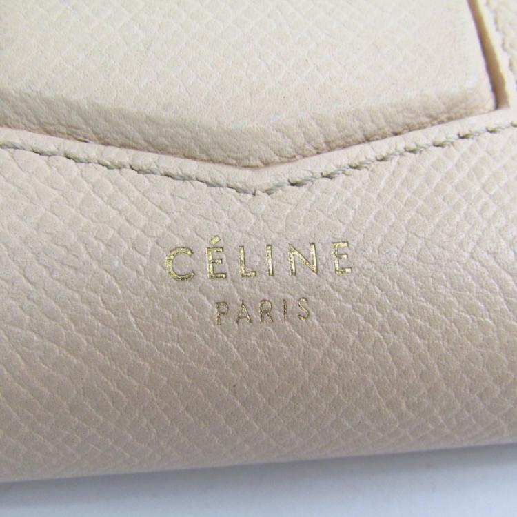 Pre Owned Celine Beige Leather Trotter Medium Bifold Wallet