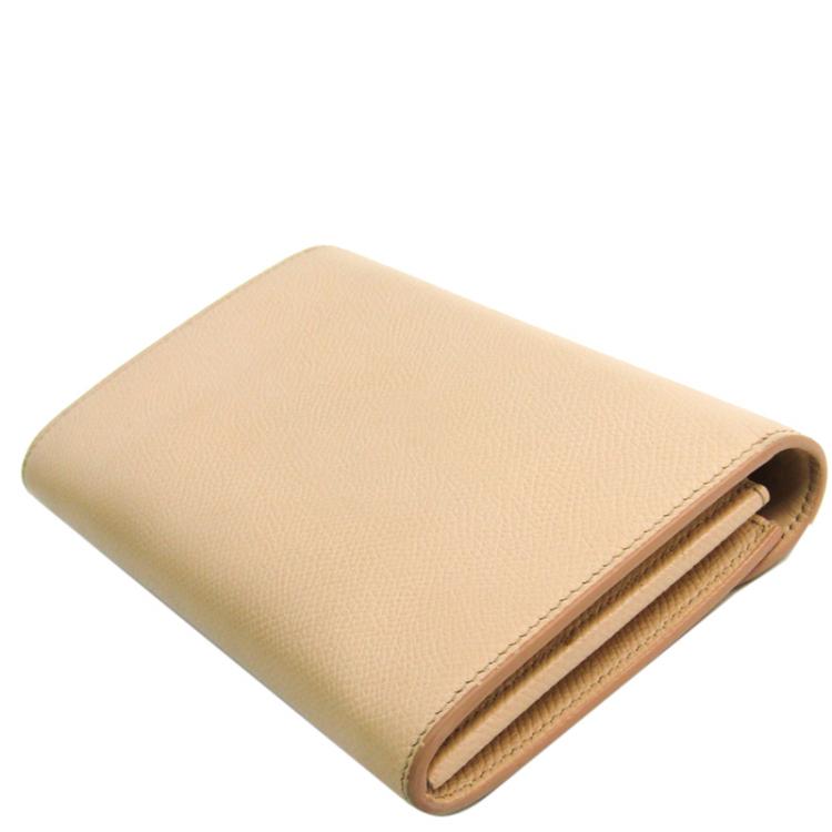 Pre Owned Celine Beige Leather Trotter Medium Bifold Wallet
