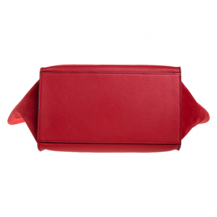 Pre Owned Celine Red Leather and Suede Medium Trapeze Bag