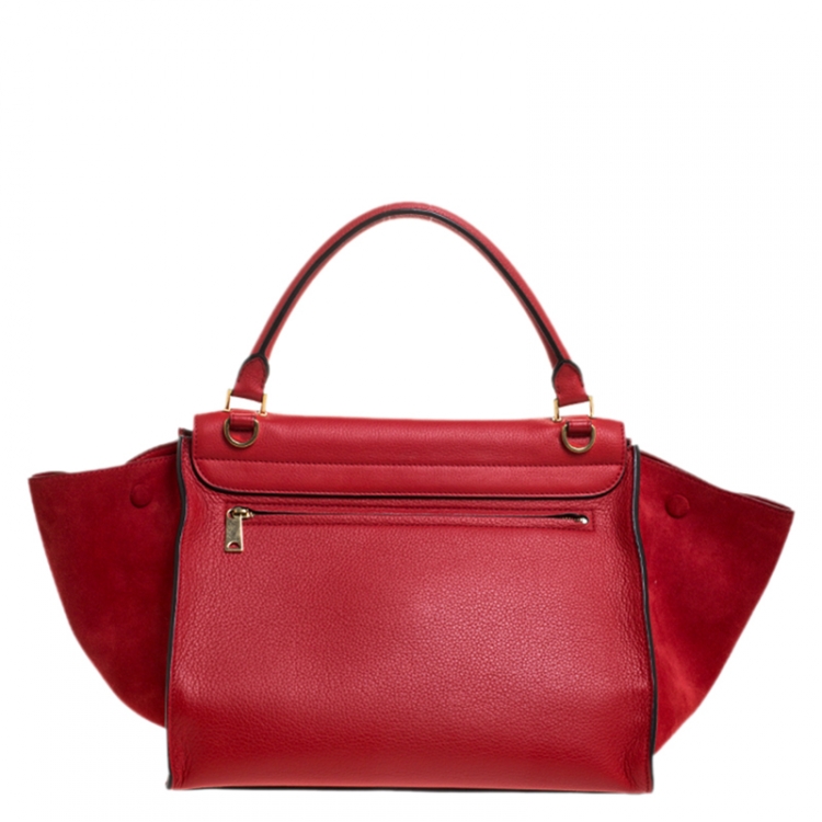 Pre Owned Celine Red Leather and Suede Medium Trapeze Bag