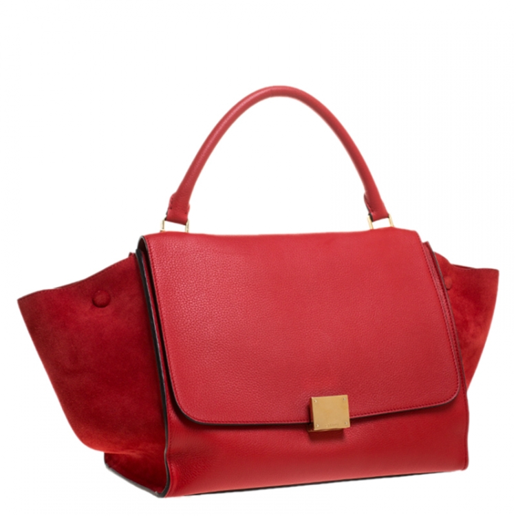 Pre Owned Celine Red Leather and Suede Medium Trapeze Bag