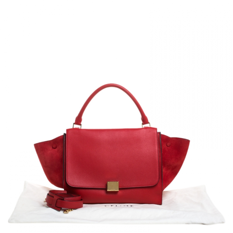 Pre Owned Celine Red Leather and Suede Medium Trapeze Bag