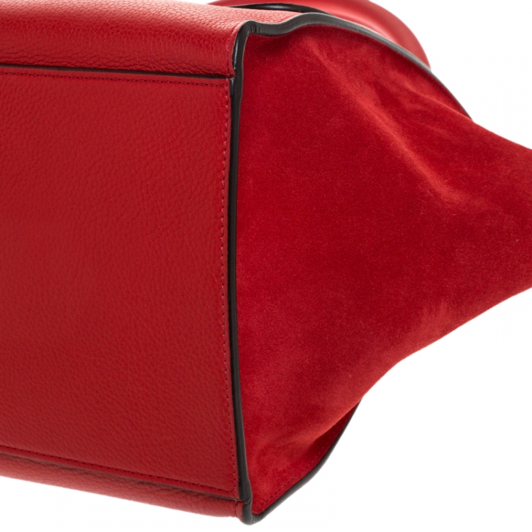 Pre Owned Celine Red Leather and Suede Medium Trapeze Bag