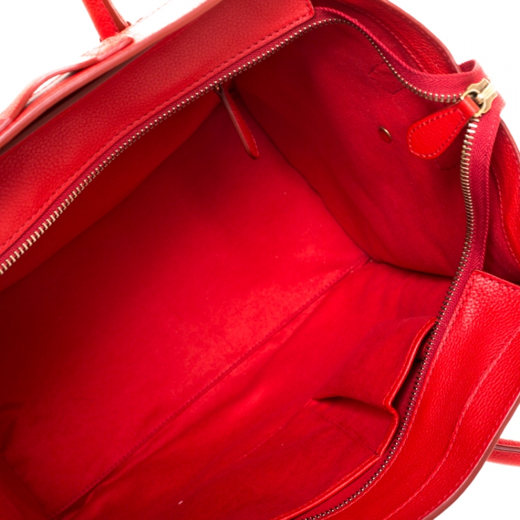 Pre Owned Celine Red Leather Mini Luggage Tote