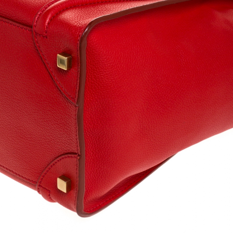 Pre Owned Celine Red Leather Mini Luggage Tote