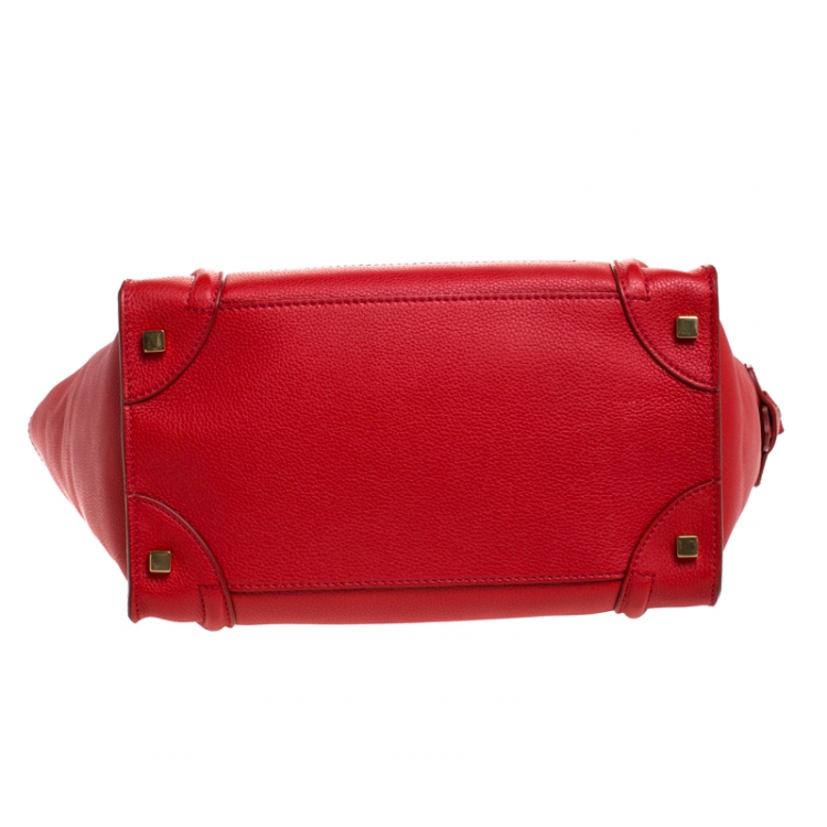 Pre Owned Celine Red Leather Mini Luggage Tote