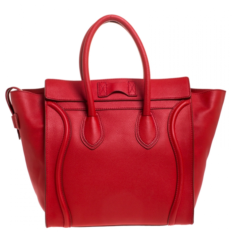 Pre Owned Celine Red Leather Mini Luggage Tote