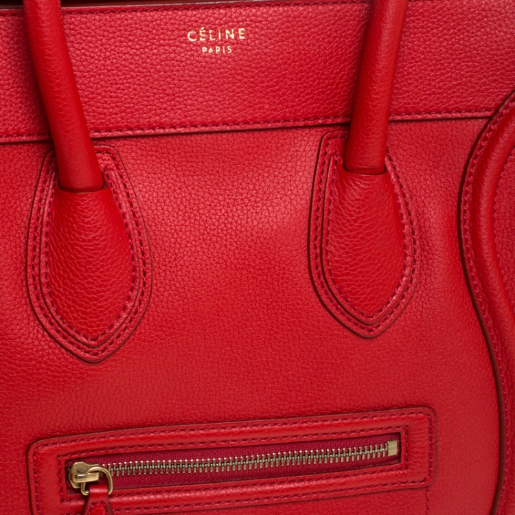 Pre Owned Celine Red Leather Mini Luggage Tote