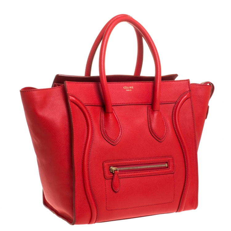 Pre Owned Celine Red Leather Mini Luggage Tote