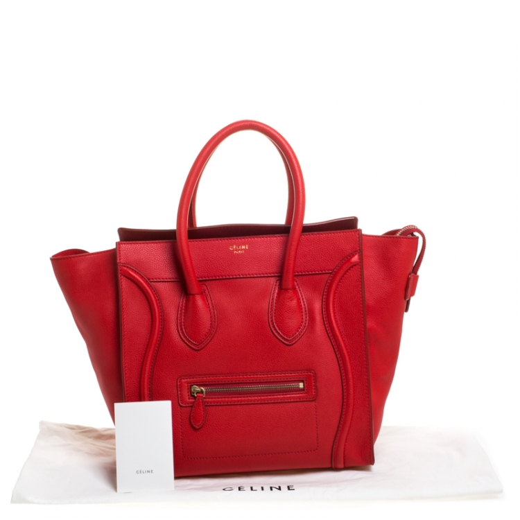 Pre Owned Celine Red Leather Mini Luggage Tote