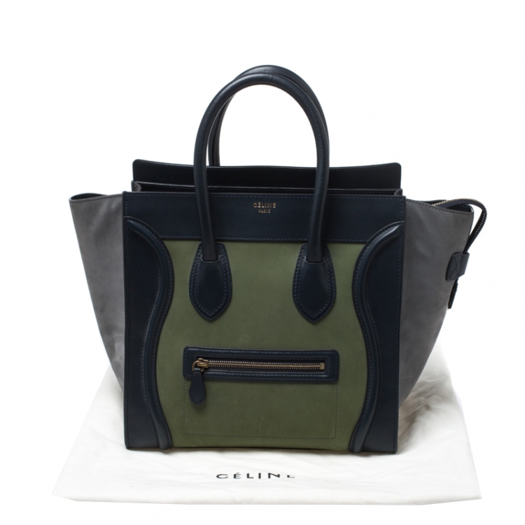 Pre Owned Celine Multicolor Nubuck and Leather Mini Luggage Tote