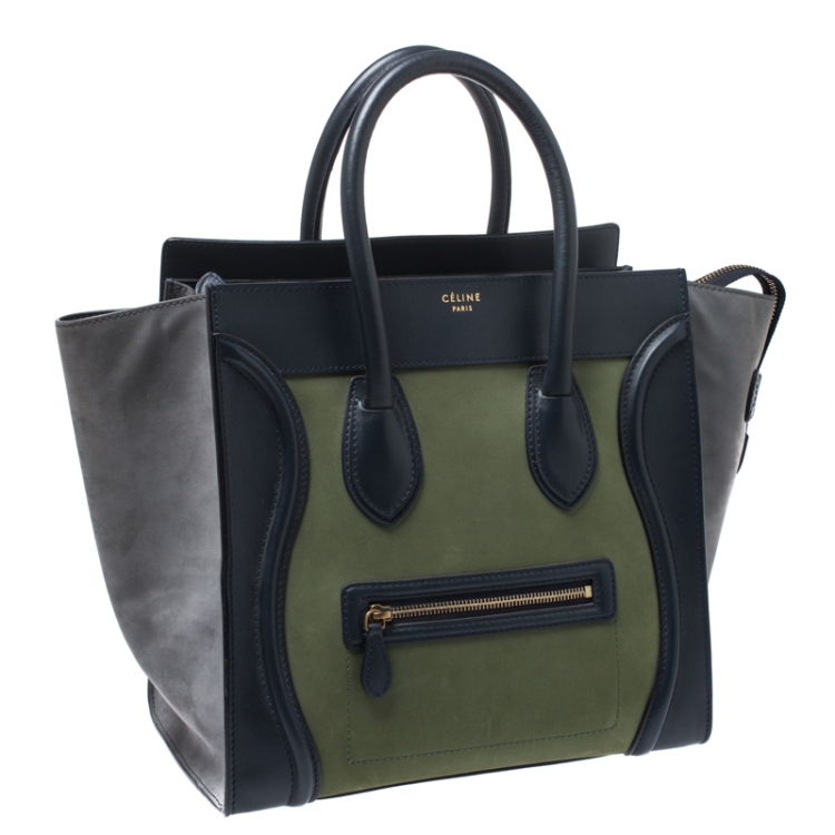 Pre Owned Celine Multicolor Nubuck and Leather Mini Luggage Tote
