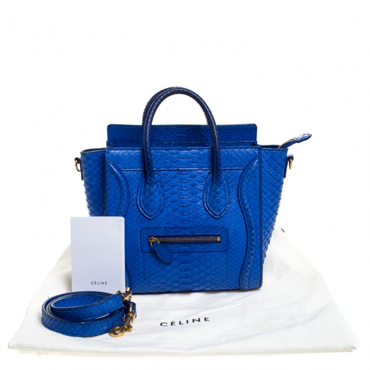 Pre Owned Celine Blue Python Nano Luggage Tote