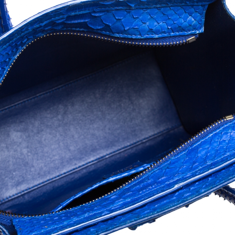 Pre Owned Celine Blue Python Nano Luggage Tote