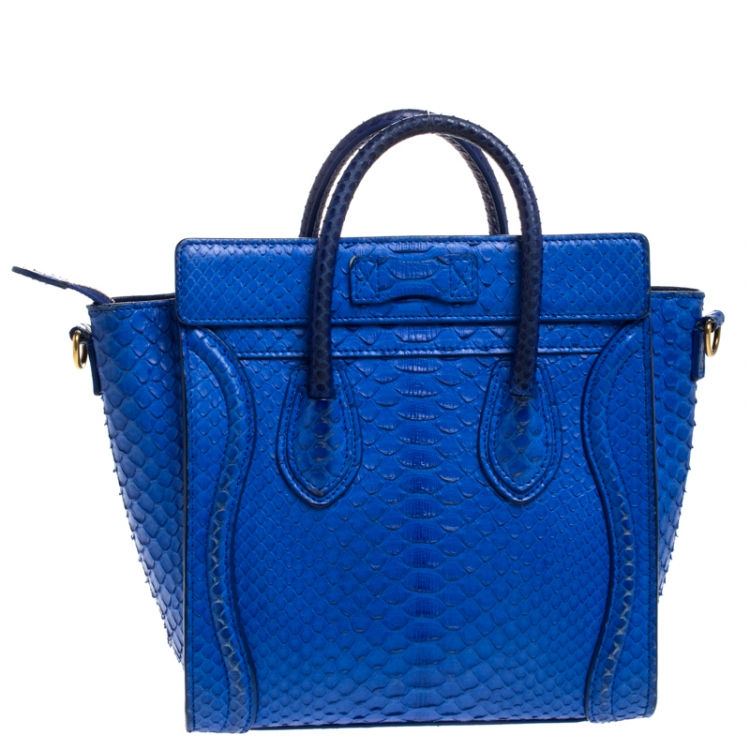 Pre Owned Celine Blue Python Nano Luggage Tote