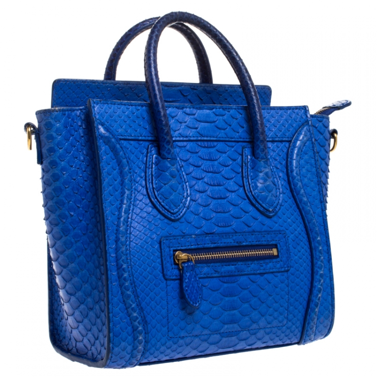 Pre Owned Celine Blue Python Nano Luggage Tote