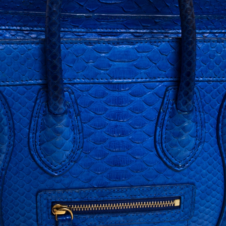Pre Owned Celine Blue Python Nano Luggage Tote