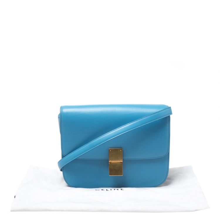Pre Owned Celine Turquoise Leather Medium Classic Box Shoulder Bag