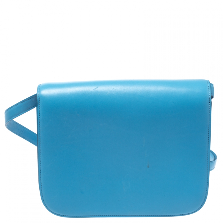 Pre Owned Celine Turquoise Leather Medium Classic Box Shoulder Bag