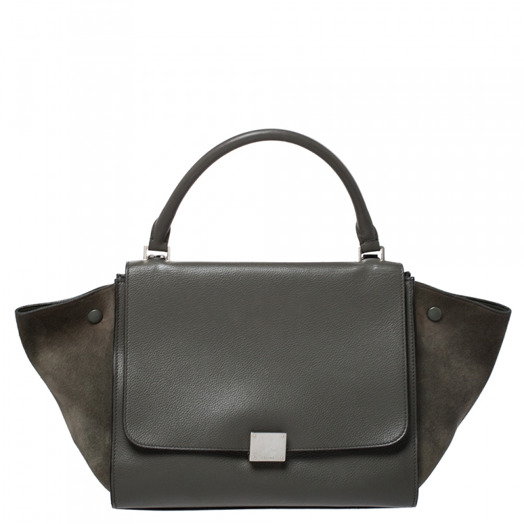Pre Owned Celine Olive Green Leather and Suede Medium Trapeze Bag