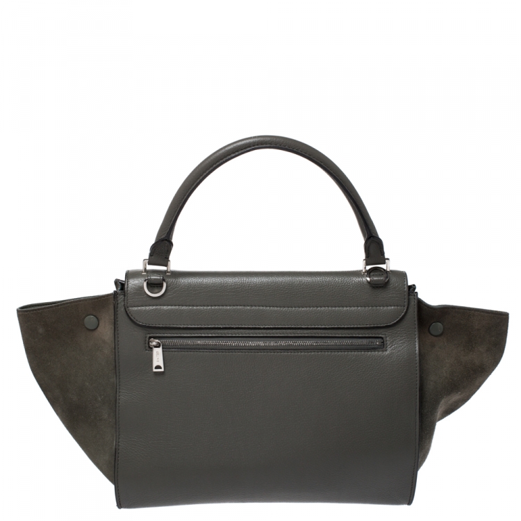 Pre Owned Celine Olive Green Leather and Suede Medium Trapeze Bag