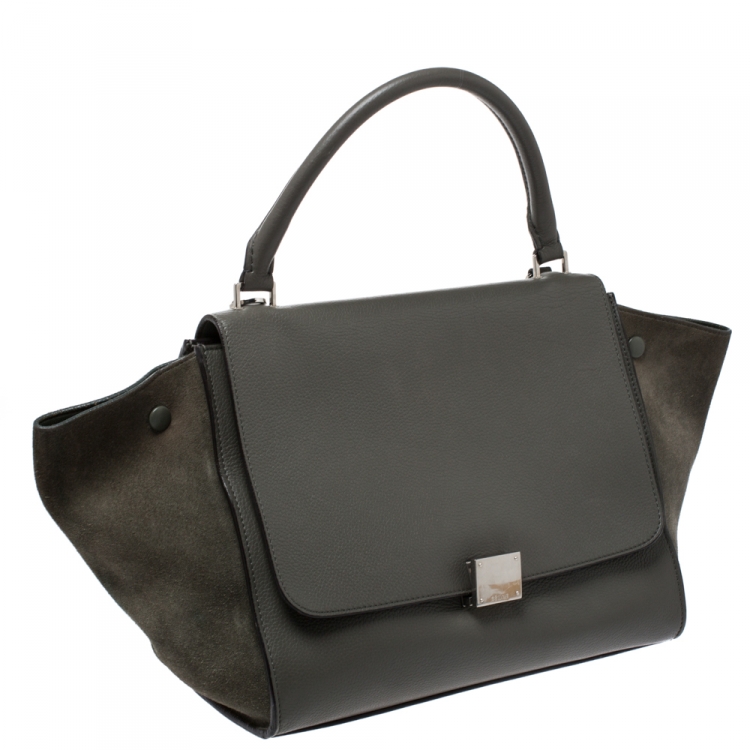 Pre Owned Celine Olive Green Leather and Suede Medium Trapeze Bag