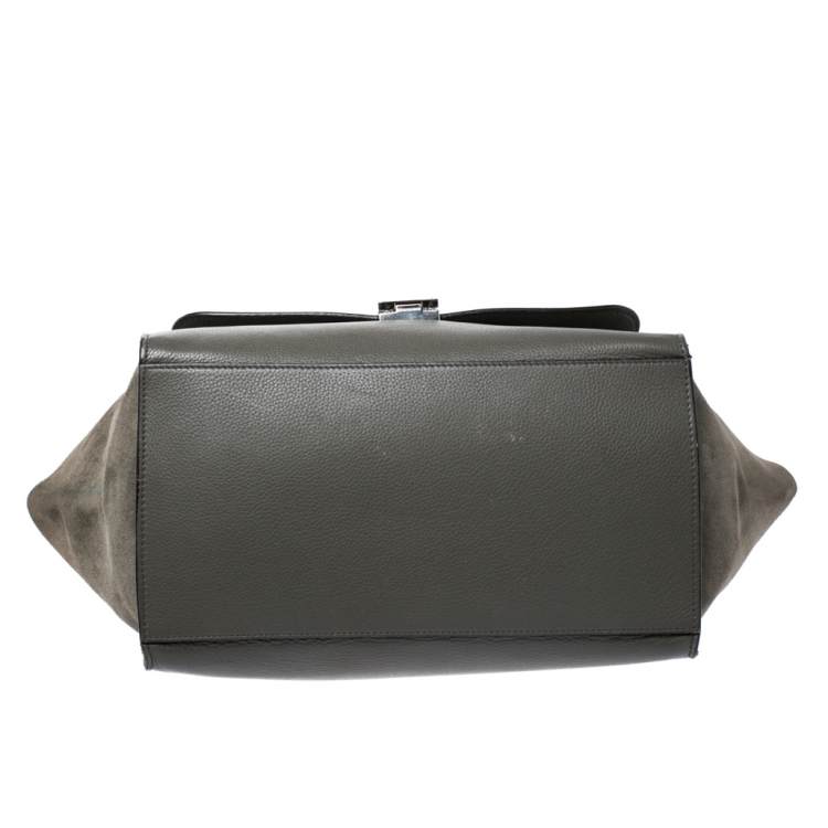 Pre Owned Celine Olive Green Leather and Suede Medium Trapeze Bag