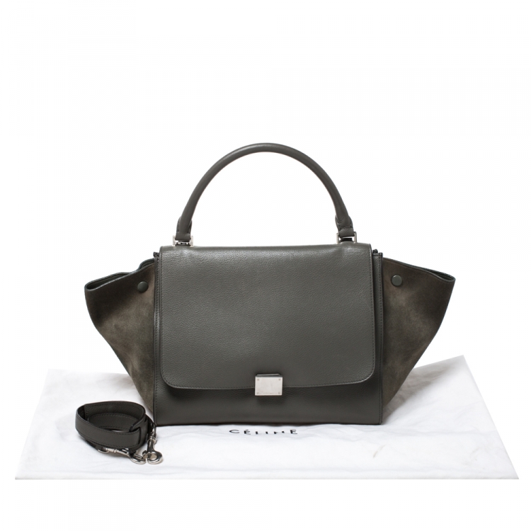 Pre Owned Celine Olive Green Leather and Suede Medium Trapeze Bag