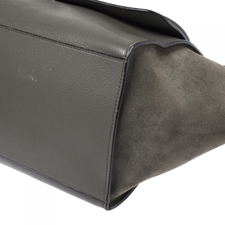 Pre Owned Celine Olive Green Leather and Suede Medium Trapeze Bag