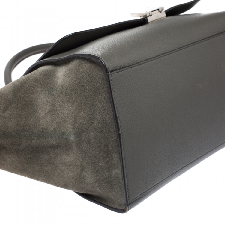 Pre Owned Celine Olive Green Leather and Suede Medium Trapeze Bag