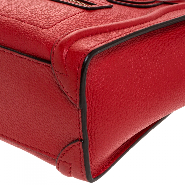 Pre Owned Celine Red Leather Nano Luggage Tote