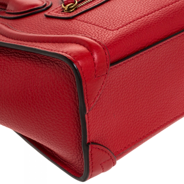 Pre Owned Celine Red Leather Nano Luggage Tote