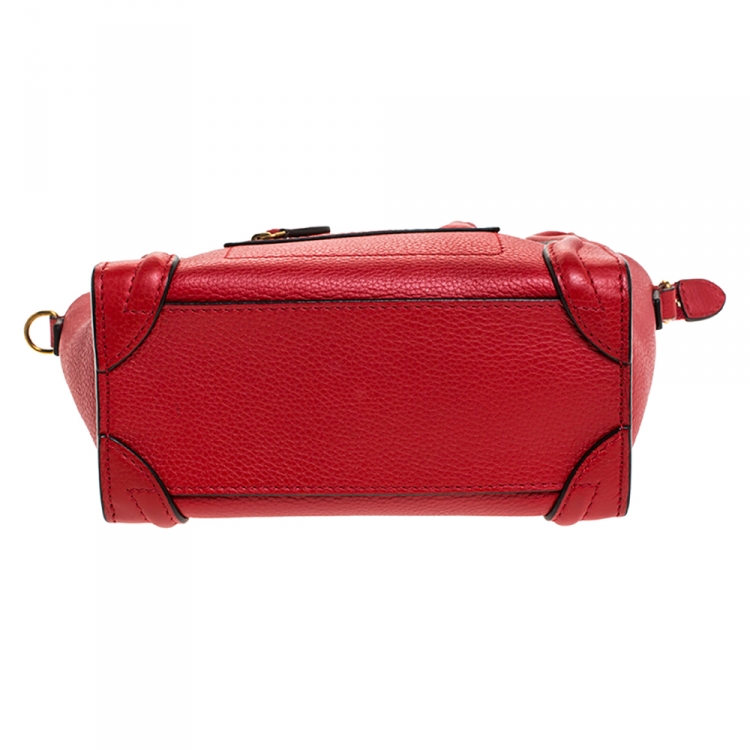 Pre Owned Celine Red Leather Nano Luggage Tote