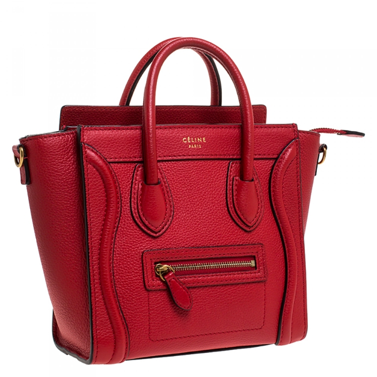 Pre Owned Celine Red Leather Nano Luggage Tote