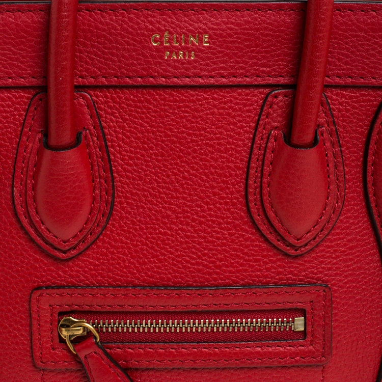 Pre Owned Celine Red Leather Nano Luggage Tote