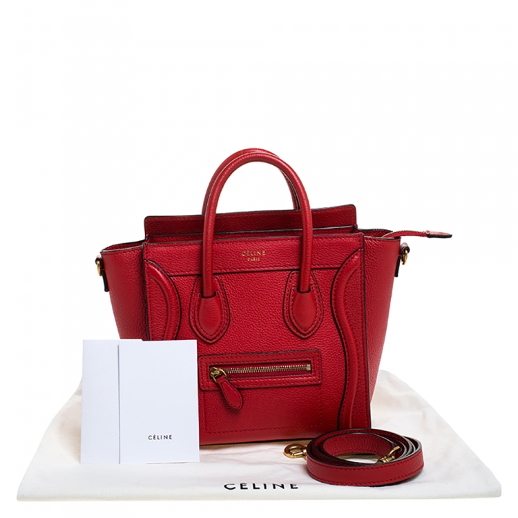 Pre Owned Celine Red Leather Nano Luggage Tote