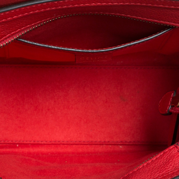 Pre Owned Celine Red Leather Nano Luggage Tote