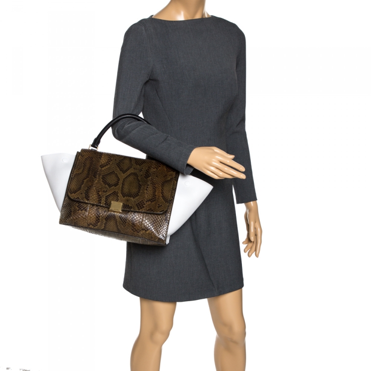 Pre Owned Celine Tricolor Python and Leather Medium Trapeze Bag