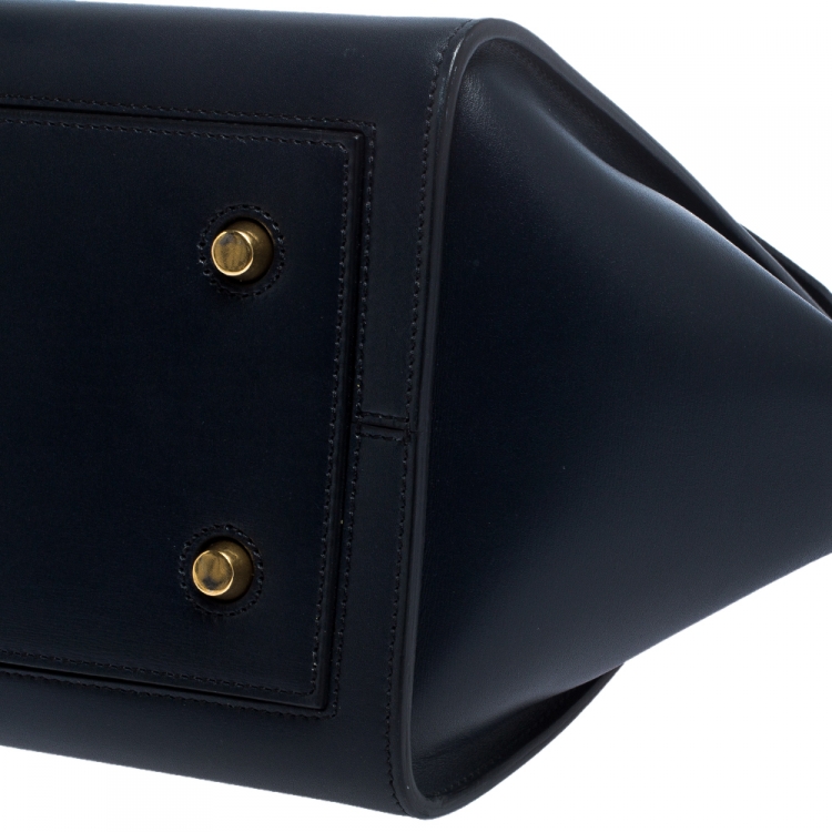 Pre Owned Celine Navy Blue Leather Mini Tie Tote