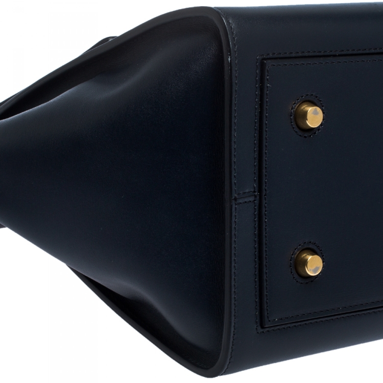 Pre Owned Celine Navy Blue Leather Mini Tie Tote