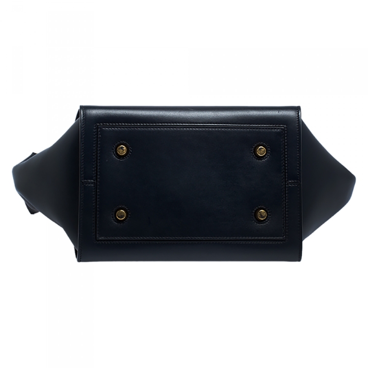 Pre Owned Celine Navy Blue Leather Mini Tie Tote