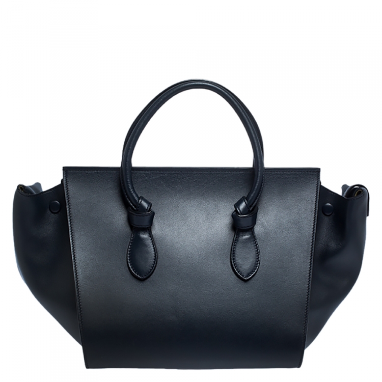 Pre Owned Celine Navy Blue Leather Mini Tie Tote