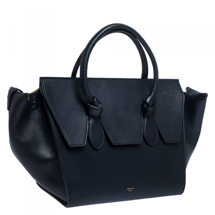Pre Owned Celine Navy Blue Leather Mini Tie Tote