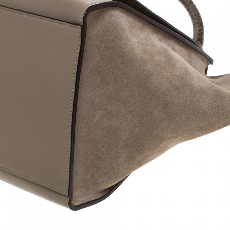 Pre Owned Celine Beige Leather and Suede Python Handle Medium Trapeze Bag
