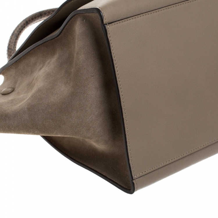 Pre Owned Celine Beige Leather and Suede Python Handle Medium Trapeze Bag